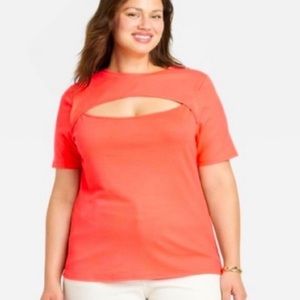 Coral Ava & Viv Ribbed Knit Ribbed Shirt with CutOut